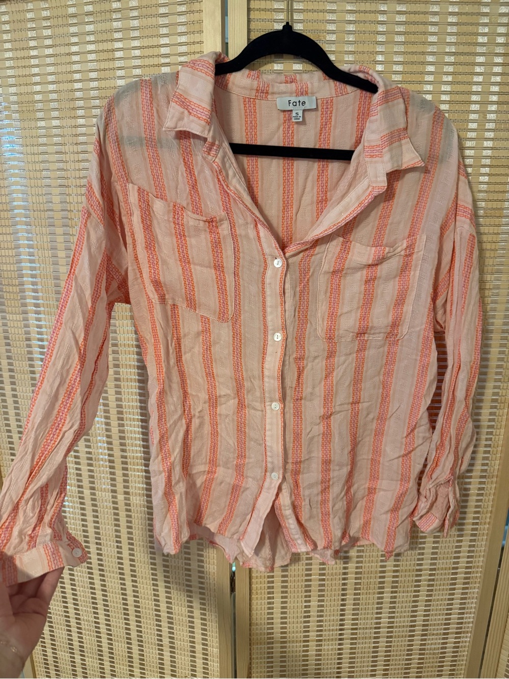 Fate Peach and Cream Striped Button-Down Shirt